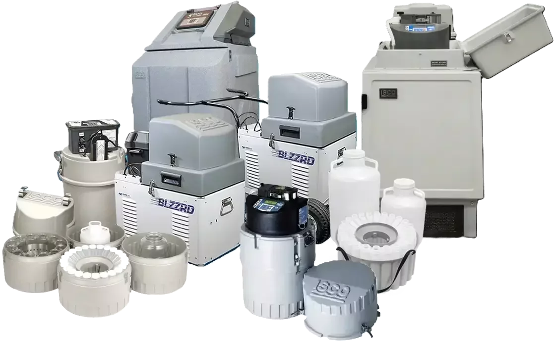 Selection of Teledyne ISCO automatic water samplers, including portable and refrigerated models.